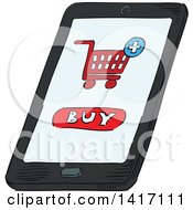 Poster, Art Print Of Sketched Smart Phone With A Buy Screen