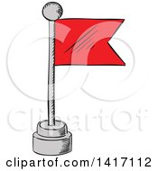 Clipart Of A Sketched Red Flag Royalty Free Vector Illustration