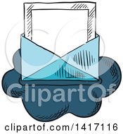 Clipart Of A Sketched Email Envelope On A Cloud Royalty Free Vector Illustration