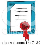 Poster, Art Print Of Sketched Certificate And Ribbon