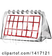 Clipart Of A Sketched Folding Desktop Calendar Royalty Free Vector Illustration