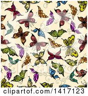 Poster, Art Print Of Seamless Background Pattern Of Butterflies
