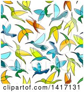 Poster, Art Print Of Seamless Background Pattern Of Hummingbirds