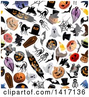 Poster, Art Print Of Seamless Background Pattern Of Halloween Items