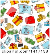 Poster, Art Print Of Seamless Background Pattern Of Shopping Items