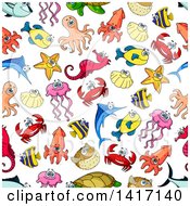 Poster, Art Print Of Seamless Background Pattern Of Sea Creatures