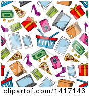 Clipart Of A Seamless Background Pattern Of Shopping Items Royalty Free Vector Illustration