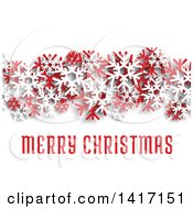 Poster, Art Print Of Merry Christmas Greeting With Red And White Snowflakes And Shading On White
