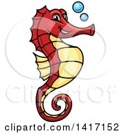 Poster, Art Print Of Cartoon Red And Yellow Seahorse With Bubbles
