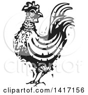 Clipart Of A Black And White Woodcut Rooster Royalty Free Vector Illustration