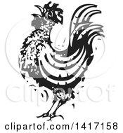 Poster, Art Print Of Black And White Woodcut Rooster Crowing