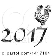 Poster, Art Print Of Black And White Woodcut Rooster Crowing On 2017