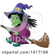 Poster, Art Print Of Halloween Witch Flying On A Broom Stick