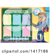 Clipart Of A Male Teacher Presenting A School Timetable Royalty Free Vector Illustration