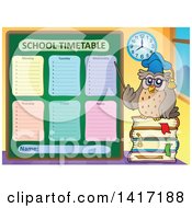 Clipart Of A Professor Owl Teacher With A School Timetable Royalty Free Vector Illustration