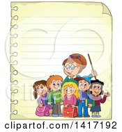 Poster, Art Print Of Female Teacher And Her Students On Ruled Paper