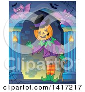 Poster, Art Print Of Halloween Pumpkin Headed Jack Man Waving In A Hallway
