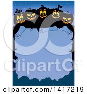 Poster, Art Print Of Border Of Halloween Jackolantern Pumpkins Over A Blank Scroll