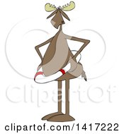 Clipart Of A Cartoon Moose Wearing A Life Saver Royalty Free Vector Illustration