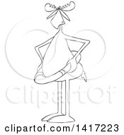 Clipart Of A Cartoon Black And White Lineart Moose Wearing A Life Saver Royalty Free Vector Illustration