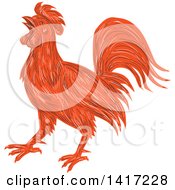 Clipart Of A Sketched Red Rooster Crowing Royalty Free Vector Illustration