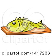 Poster, Art Print Of Cartoon Fish On A Chopping Board