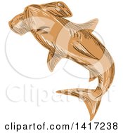 Poster, Art Print Of Sketched Brown Hammerhead Shark