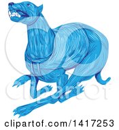 Clipart Of A Sketched Blue Greyhound Dog Racing Royalty Free Vector Illustration