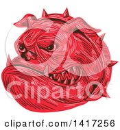Clipart Of A Sketched Red Bulldog Head With A Spiked Collar Royalty Free Vector Illustration