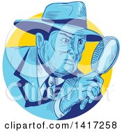 Poster, Art Print Of Sketched Male Detective Looking Through A Magnifying Glass