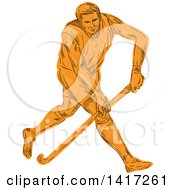 Poster, Art Print Of Sketched Orange Male Field Hockey Player