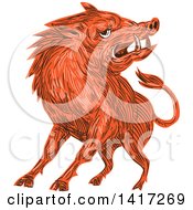 Poster, Art Print Of Sketched Angry Razorback Boar