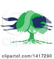 Poster, Art Print Of Blue Silhouetted Horse Leaping Through A Green Oak Tree