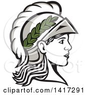 Clipart Of A Profile Portrait Of The Roman Goddess Of Wisdom Minerva Or Menrva Wearing A Helmet And Laurel Crown Royalty Free Vector Illustration