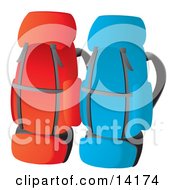 Red And Blue Backpacks Clipart Illustration