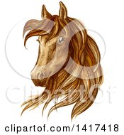 Poster, Art Print Of Sketched And Color Filled Brown Horse Head