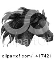Clipart Of A Sketched And Color Filled Black Horse Head Royalty Free Vector Illustration
