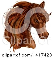 Clipart Of A Sketched And Color Filled Brown Horse Head Royalty Free Vector Illustration