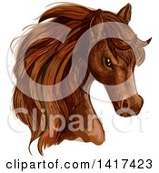 Poster, Art Print Of Sketched And Color Filled Brown Horse Head