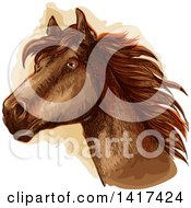 Poster, Art Print Of Sketched And Color Filled Brown Horse Head