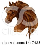 Poster, Art Print Of Sketched And Color Filled Brown Horse Head