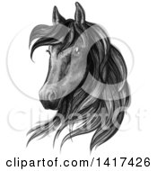 Poster, Art Print Of Sketched And Color Filled Black Horse Head