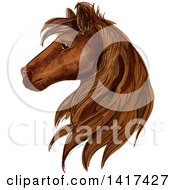 Poster, Art Print Of Sketched And Color Filled Brown Horse Head