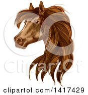Poster, Art Print Of Sketched And Color Filled Brown Horse Head