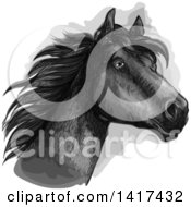 Poster, Art Print Of Sketched And Color Filled Black Horse Head