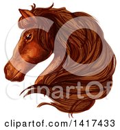 Poster, Art Print Of Sketched And Color Filled Brown Horse Head