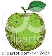 Clipart Of A Sketched Green Apple Royalty Free Vector Illustration