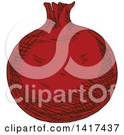 Clipart Of A Sketched Pomegranate Royalty Free Vector Illustration