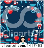 Clipart Of A Border Frame Of Dental Icons Over Blue Royalty Free Vector Illustration