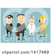 Poster, Art Print Of Flat Design Group Of Men Of Different Professions On Blue